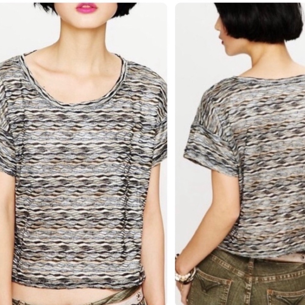 FREE PEOPLE Women’s RAINBOW WEAVE Boxy Crop Top Textured